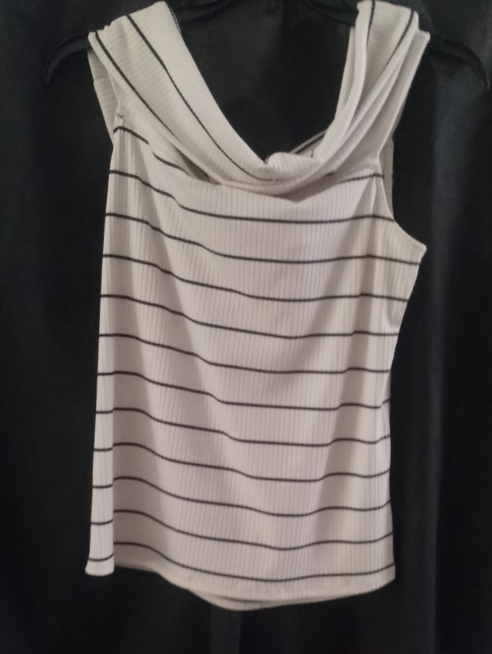 Sleeveless Striped Cowl Neck Tank Top - Navy/Off White